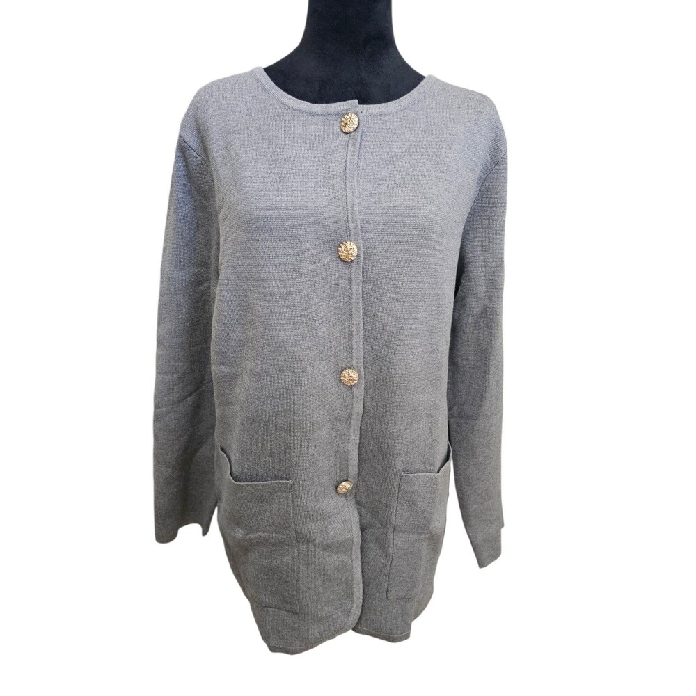 NWT Grace Karin Gray Button Front Cardigan with Patch Pockets Medium